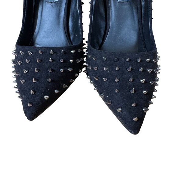 Steve Madden Daisie Spiked Pointed Toe Black Suede Heels Pumps Size 7.5 - Picture 3 of 8